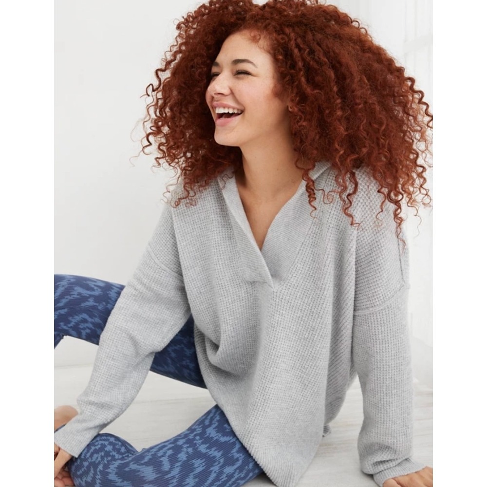 Aerie | EUC CozyUp Waffle Sweater Hoodie in Gray Oversized | Sz M